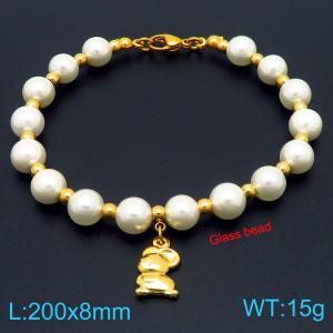 European and American creative fashion sweet freshwater pearl bracelet hanging small mouse pendant temperament versatile gold bracelet - KB189089-GC