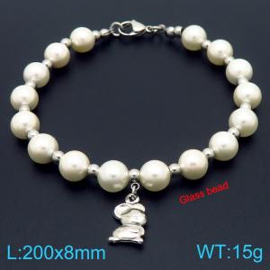 European and American creative fashion sweet freshwater pearl bracelet hanging small mouse pendant temperament versatile silver bracelet - KB189090-GC