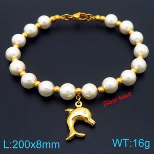 European and American creative fashion sweet freshwater pearl bracelet hanging dolphin pendant temperament versatile gold bracelet - KB189091-GC