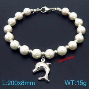 European and American creative fashion sweet freshwater pearl bracelet hanging dolphin pendant temperament versatile silver bracelet - KB189092-GC