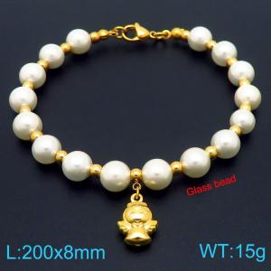 European and American creative fashion sweet freshwater pearl bracelet hanging angel girl pendant temperament versatile gold bracelet - KB189093-GC