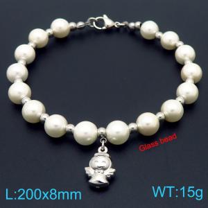 European and American creative fashion sweet freshwater pearl bracelet hanging angel girl pendant temperament versatile silver bracelet - KB189094-GC