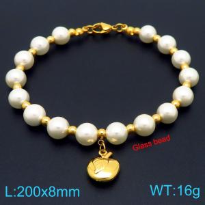 European and American creative fashion sweet freshwater pearl bracelet hanging small apple pendant temperament versatile gold bracelet - KB189095-GC