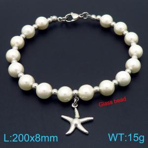 European and American creative fashion sweet freshwater pearl bracelet hanging pentagram pendant temperament versatile silver bracelet - KB189098-GC