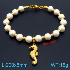 European and American creative fashion sweet freshwater pearl bracelet hanging small seahorse pendant temperament versatile gold bracelet - KB189099-GC