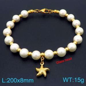 European and American creative fashion sweet freshwater pearl bracelet hanging pentagram pendant temperament versatile gold bracelet - KB189101-GC