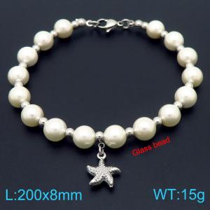 European and American creative fashion sweet freshwater pearl bracelet hanging pentagram pendant temperament versatile silver bracelet - KB189102-GC