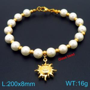European and American creative fashion sweet freshwater pearl bracelet hanging sun pendant temperament versatile gold bracelet - KB189103-GC