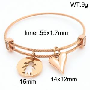 Stainless Steel Bangle With Heart and Girl Pendant Rose Gold Color - KB189187-Z