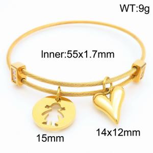 Stainless Steel Bangle With Heart and Girl Pendant Gold Color - KB189188-Z