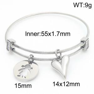 Stainless Steel Bangle With Heart and Girl Pendant Silver Color - KB189189-Z