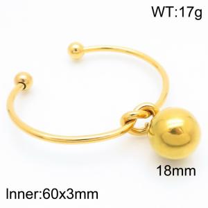 Stainless Steel Bangle With Round Ball Pendant Gold Color - KB189195-Z