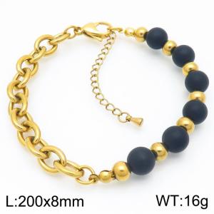 O-Shaped Link Chain With Black Color Beads Stainless Steel Bracelet  Gold Color - KB189206-Z