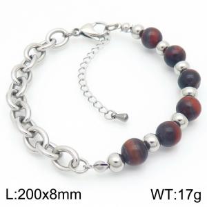O-Shaped Link Chain With Brown Color Beads Stainless Steel Bracelet  Silver Color - KB189207-Z