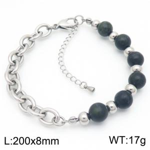 O-Shaped Link Chain With Black Color Beads Stainless Steel Bracelet  Silver Color - KB189213-Z