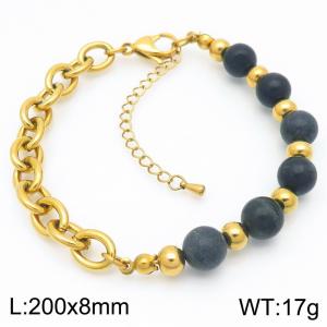 O-Shaped Link Chain With Black Color Beads Stainless Steel Bracelet  Gold Color - KB189214-Z