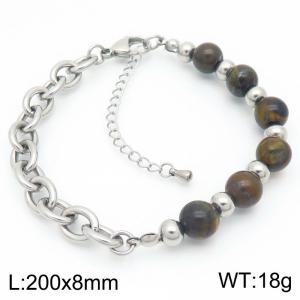 O-Shaped Link Chain With Beads Stainless Steel Bracelet Silver Color - KB189215-Z