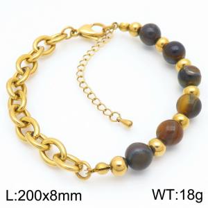 O-Shaped Link Chain With Beads Stainless Steel Bracelet Gold Color - KB189216-Z