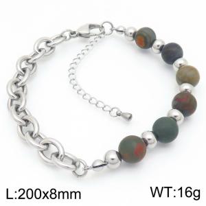 O-Shaped Link Chain With Beads Stainless Steel Bracelet  Silver Color - KB189217-Z