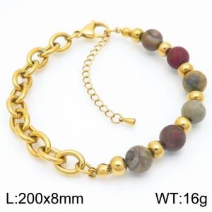 O-Shaped Link Chain With Beads Stainless Steel Bracelet Gold Color - KB189218-Z