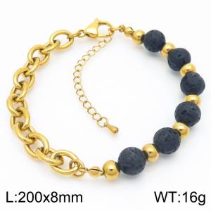 O-Shaped Link Chain With Black Color Beads Stainless Steel Bracelet  Gold Color - KB189219-Z