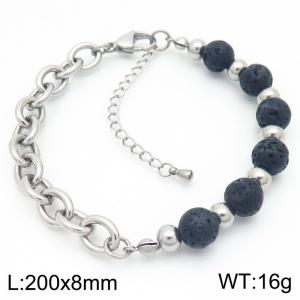 O-Shaped Link Chain With Black Color Beads Stainless Steel Bracelet  Silver Color - KB189220-Z
