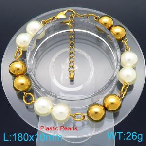 O-Shaped Steel And Plastic Pearls Beads Link Chain Stainless Steel Bracelet Gold Color - KB189231-Z
