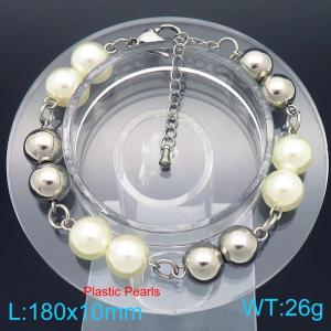 O-Shaped Steel And Plastic Pearls Beads Link Chain Stainless Steel Bracelet Silver Color - KB189232-Z