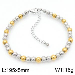 5mm Round Beads Link Chain Stainless Steel Bracelet Silver Gold Color - KB189234-Z