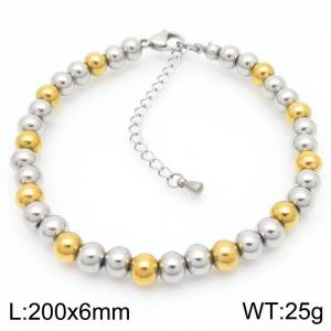 6mm Round Beads Link Chain Stainless Steel Bracelet Silver Gold Color - KB189235-Z