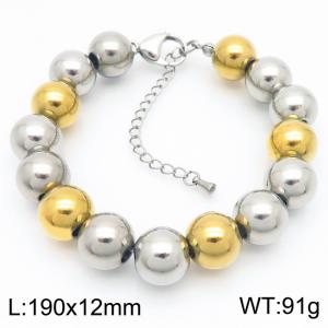 12mm Round Beads Link Chain Stainless Steel Bracelet Silver Gold Color - KB189238-Z