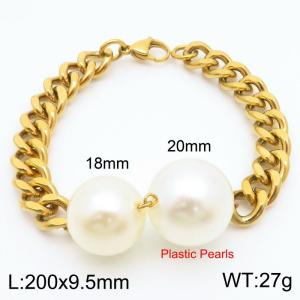 Stainless Steel Link Chain Bracelet With Plastic Pearls Gold Color - KB189246-Z