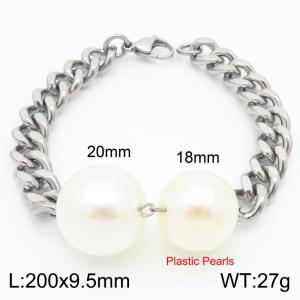 Stainless Steel Link Chain Bracelet With Plastic Pearls Silver Color - KB189247-Z