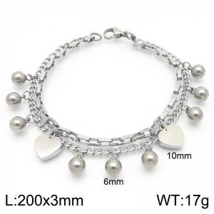 10mm Stainless Steel Double Link Chain Bracelet With Heart Penant Silver Color - KB189248-Z