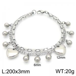 12mm Stainless Steel Double Link Chain Bracelet With Heart Penant Silver Color - KB189249-Z