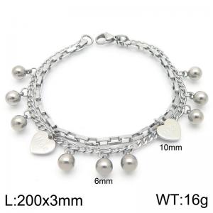 10mm Stainless Steel Double Link Chain Bracelet With Heart Penant Silver Color - KB189250-Z