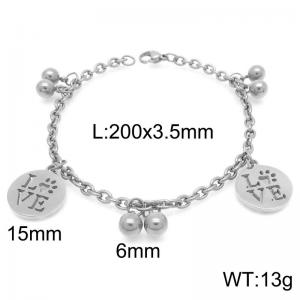 Stainless Steel Link Chain Bracelet With LOVE Round Penant Silver Color - KB189256-Z