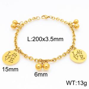 Stainless Steel Link Chain Bracelet With LOVE Round Penant Silver Color - KB189257-Z