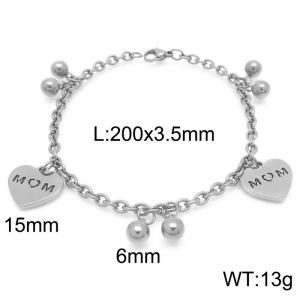 Stainless Steel Link Chain Bracelet With MOM Heart Penant Silver Color - KB189258-Z