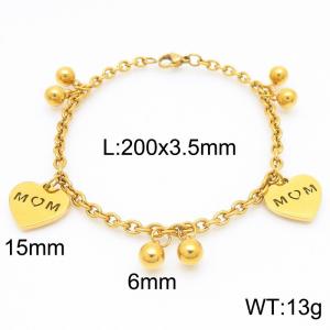 Stainless Steel Link Chain Bracelet With MOM Heart Penant Gold Color - KB189259-Z