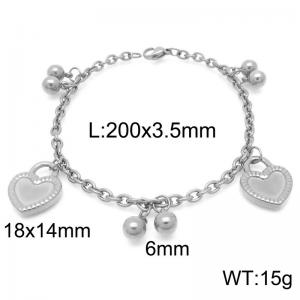 Stainless Steel Link Chain Bracelet With Heart Penant Silver Color - KB189262-Z