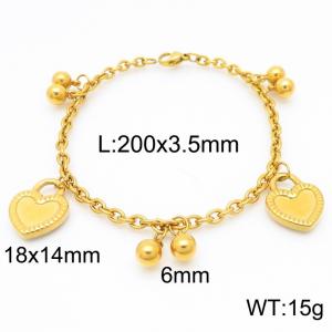 Stainless Steel Link Chain Bracelet With Heart Penant Gold Color - KB189263-Z
