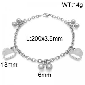 Stainless Steel Link Chain Bracelet With Heart Penant Silver Color - KB189264-Z