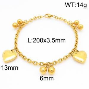 Stainless Steel Link Chain Bracelet With Heart Penant Gold Color - KB189265-Z
