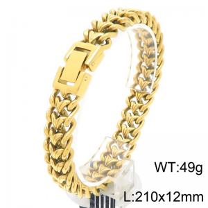 12MM Wide Stainless Steel Bracelet For Men Punk Gold Color Love Chain Jewelry - KB189595-KJX
