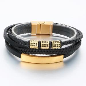 Stainless Steel Leather Bracelet - KB189863-TSC