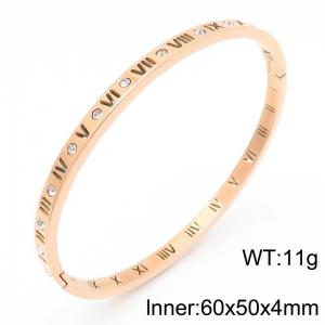 Stainless Steel Roman Numeral Bangle Women's Zirconia Rose Gold Color Trendy Jewelry - KB190302-GC