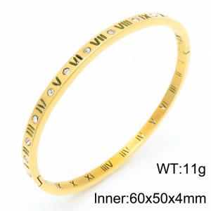 Stainless Steel Roman Numeral Bangle Women's Zirconia Gold Color Trendy Jewelry - KB190303-GC