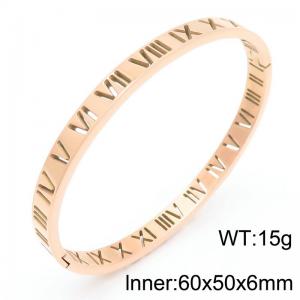 Stainless Steel Roman Numeral Bangle Women's Rose Gold Color Trendy Jewelry - KB190305-GC