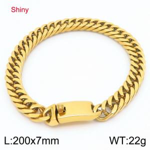 7mm Polished Gold-Plated Stainless Steel Cuban Bracelet - KB190494-Z